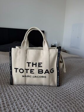 Marc Jacobs Cream Canvas 'The Tote Bag' with Black Logo
